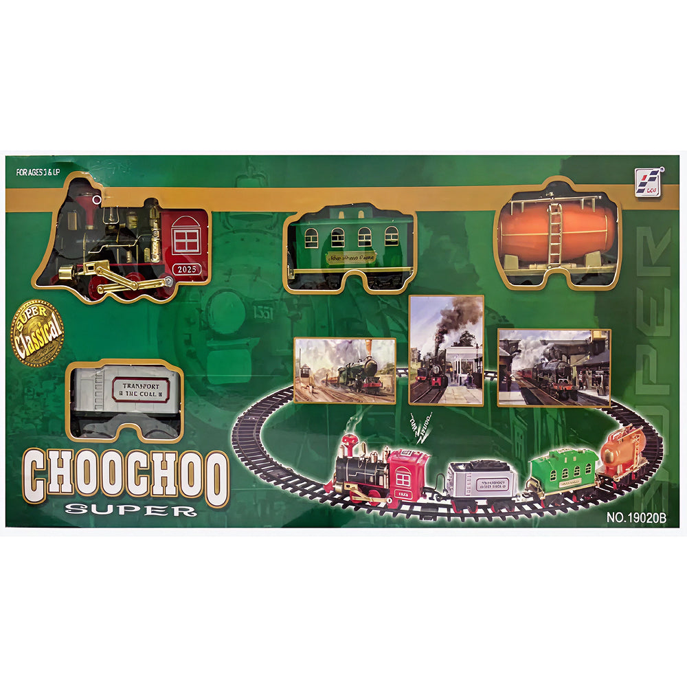 Classic Steam Train Set with Track - Choo Choo Super Locomotive Toy with Passenger & Cargo Cars - NO.19020B