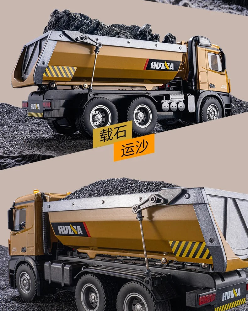 Huina 1573 - 1:14 RC Dump Truck - 2.4GHz Full Function Heavy Duty Construction Tipper with Realistic Dump Bed & LED Lights description image 9