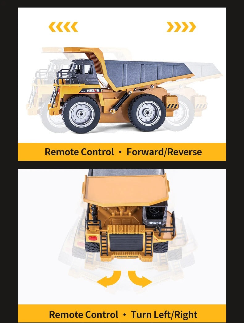 Huina 1533 - 1:18 RC Dump Truck 2.4GHz 9CH Alloy Tipping Construction Vehicle with Full Function Remote Control & LED Lights description image 8