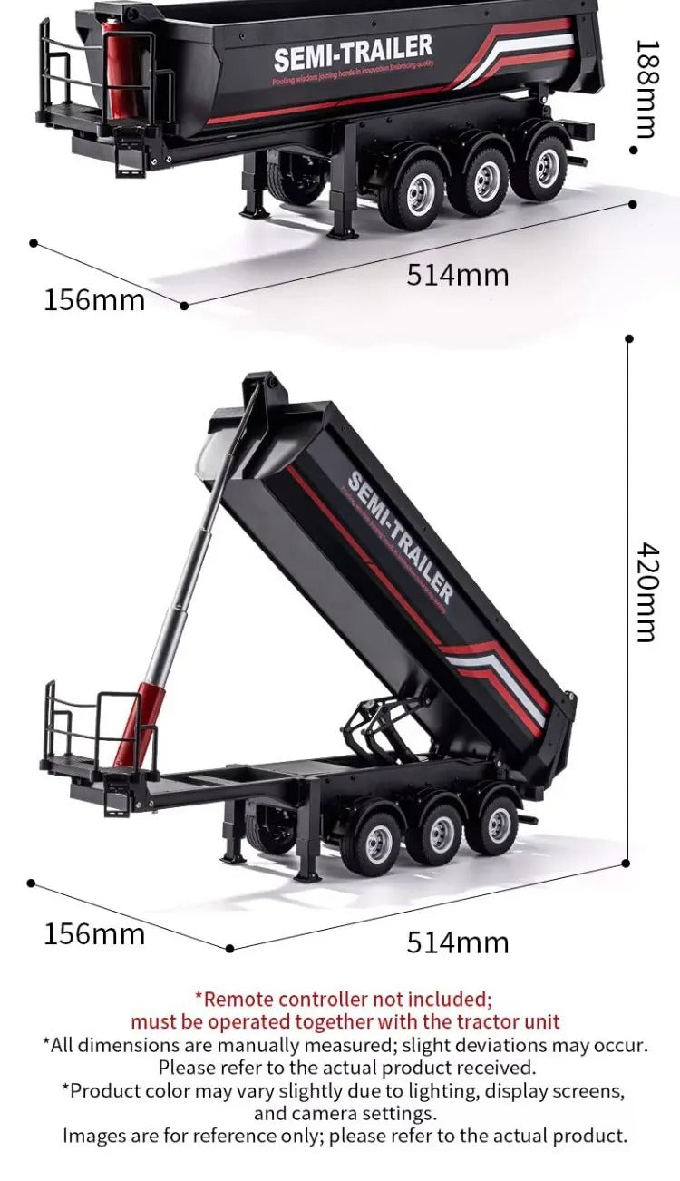 Huina 1509 - 1:18 Scale Official RC Electric Dump Semi Trailer for Huina 1501 Scania 770S, Alloy Construction, 2.4GHz Compatible, Electric Lifting Dump Bed, Rechargeable RTR Heavy Haul Trailer description image 9
