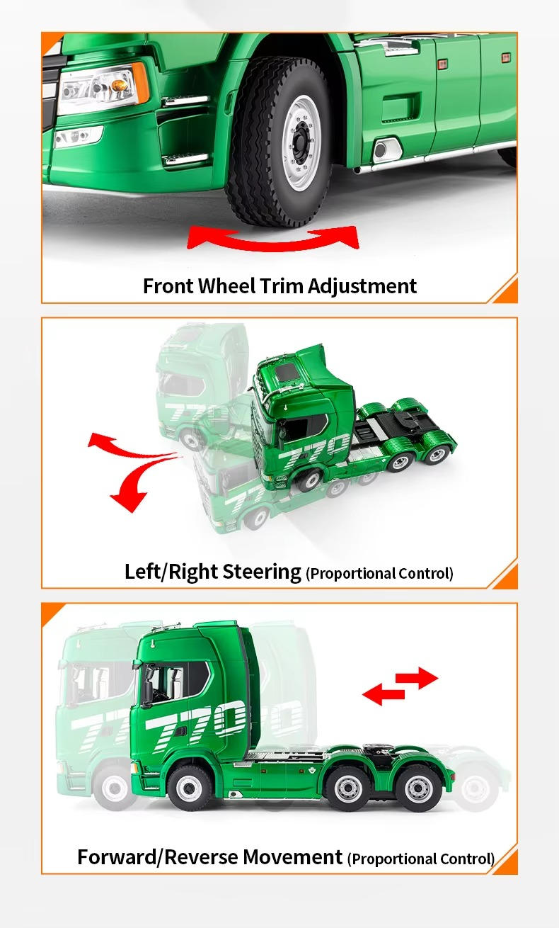 Huina 1501 - Scania 770S 1:18 RC Truck with Low Bed Trailer | 2.4GHz Full Function Heavy Duty Transport Hauler RTR description image 9