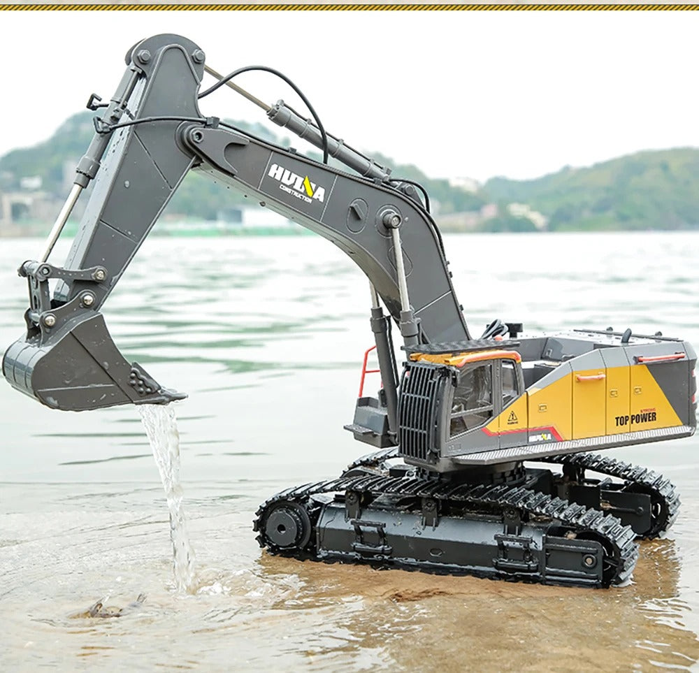 Huina 1592 - 1:14 RC Excavator | 2.4GHz 22CH Semi-Alloy Construction Digger with Metal Bucket, Realistic Lights & Sound description image 9