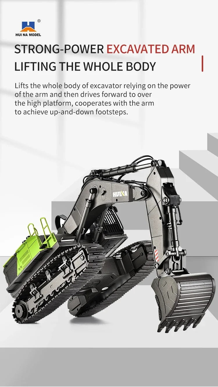 Huina 1593 - 1:14 RC Excavator | 2.4GHz 22CH Semi-Alloy Full Function Construction Digger with Realistic Lights & Sound description image 9