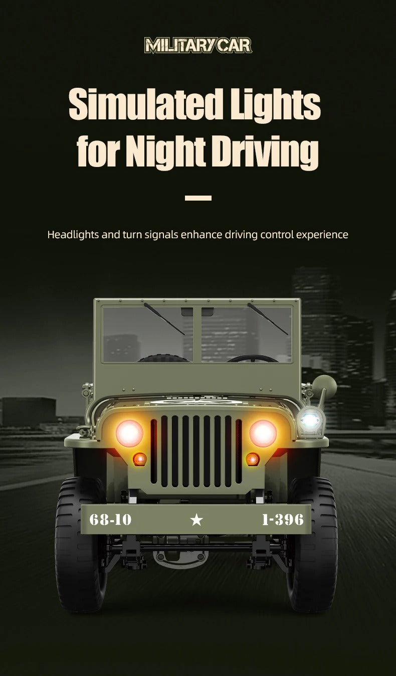 JJRC C8815 - 1:10 Scale Willys Military Jeep RC Car, 4WD Off-Road Rock Crawler, 2.4GHz Full Proportional Remote Control, LED Lights, WWII Army Vehicle Model, Rechargeable Battery description image 9