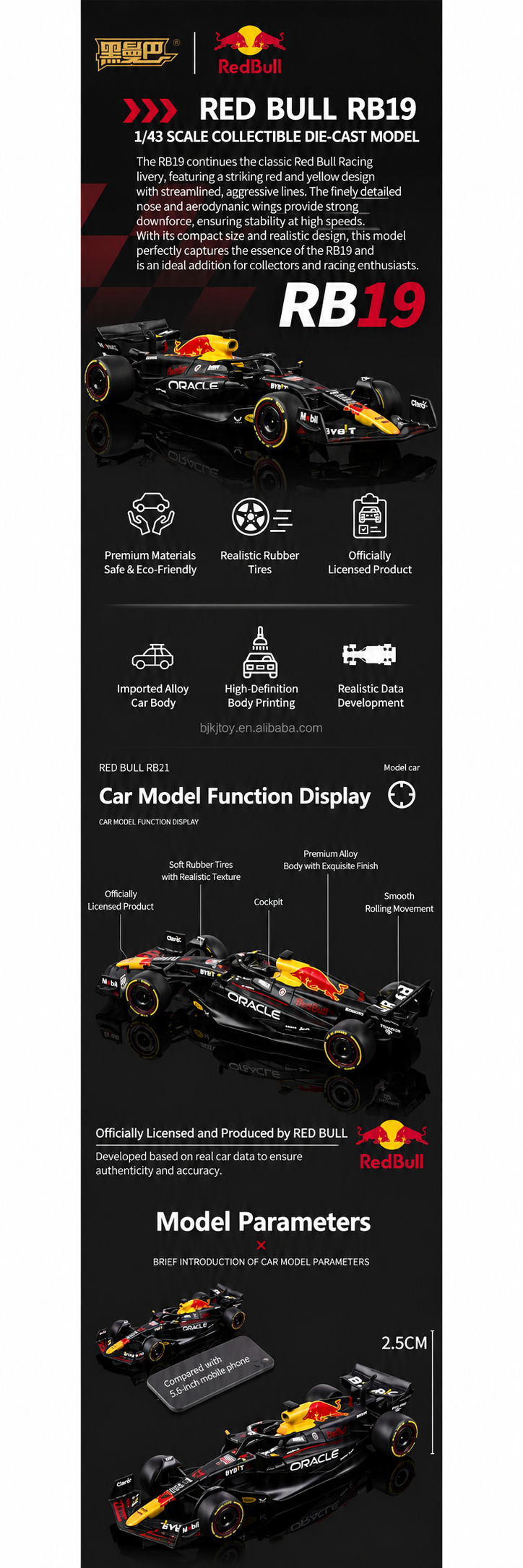 Black Mamba Oracle Red Bull Racing RB19 Formula 1 Die-Cast Model Car, 1:43 Scale, Black 2023 F1 Racing Car Replica, Motorsport Collectible for Formula One Fans and Display Collections description image 1