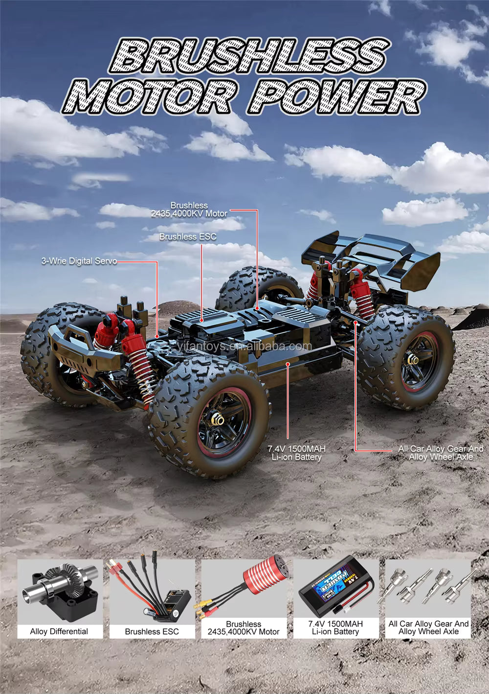 4WD 1:18 52km/h RC Brushless Motor Racing Cars RTR High Speed Drift Car Monster Truck Off-Road Vehicle -HS18422 description image 2