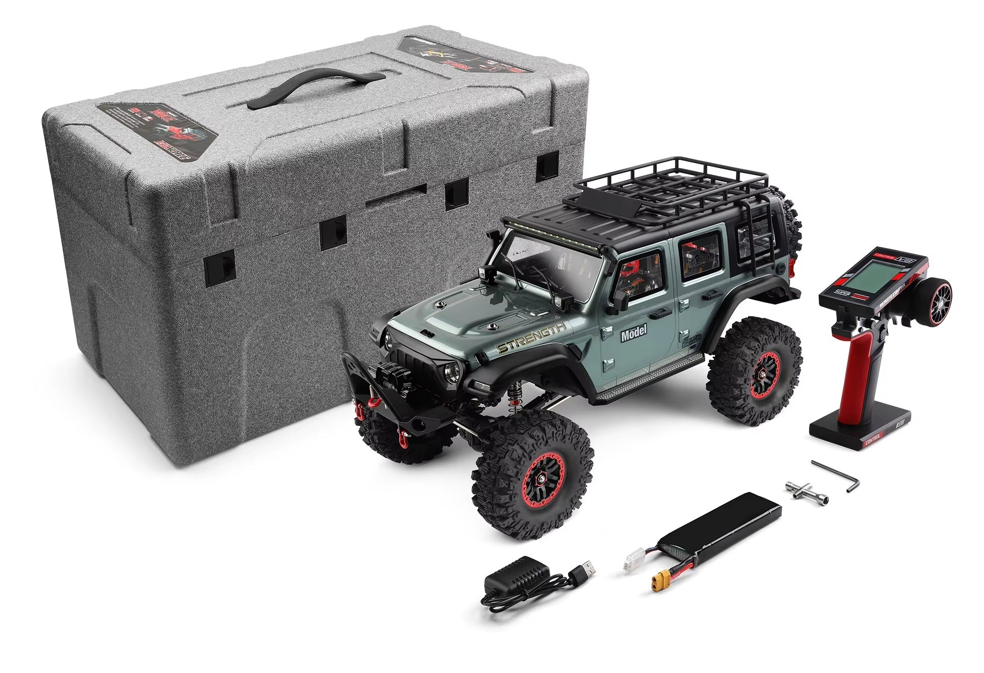 WLtoys 104006 - 1:10 4WD RC Rock Crawler, 2.4GHz Digital Display Remote, 550 Brushed Motor, 2-Speed Gearbox, Front & Rear Differential Locks, Portal Axles, Electric Winch, LED Lights & 7.4V Battery description image 1