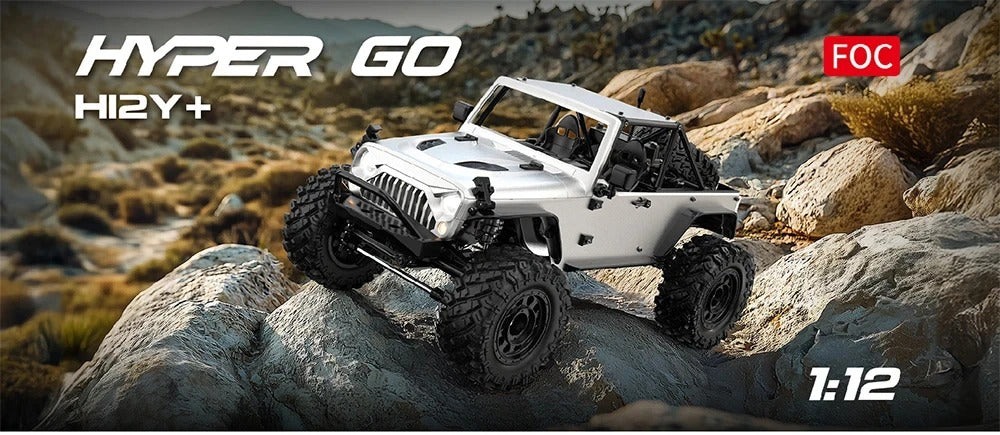 MJX Hyper Go H12Y+ - 1:12 4WD Brushless RC Crawler, 3650 3500KV Sensored Motor, 45A ESC, Aluminum Alloy Body, 20KG Metal Gear Servo, Portal Axles, 2S Battery, 2.4GHz 4CH Radio with LED Lights description image 1