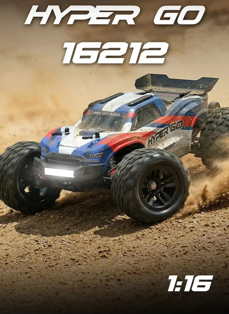 MJX Hyper Go 16212 - 1:16 4WD Brushless RC Truggy, 2845 4300KV Motor, 45A ESC, Metal Drivetrain, Oil-Filled Shocks, 17G Digital Servo, 2S 2000mAh LiPo Battery, 2.4GHz Radio, LED Lights description image 1