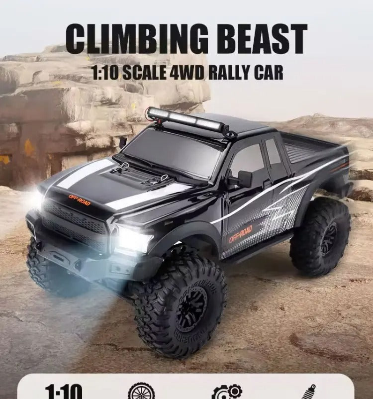 HB Toys HB-ZP1009 - 1:10 Scale 4WD RC Off-Road Climbing Truck, 15 km/h Remote Control Pickup with 540 Brushed Motor, 2.4GHz Control, LED Lights, IPX4 Splash Resistance and 7.4V Battery description image 1