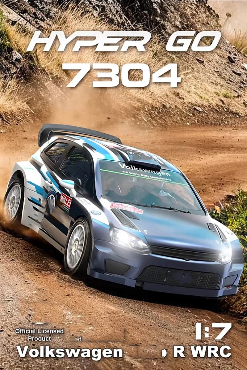 MJX Hyper Go 7304-DC Volkswagen Polo R WRC 1:7 4WD Brushless RC Rally Car, 3974 2500KV Sensored Motor, 120A ESC, 35KG Metal Servo, Metal Drivetrain, 4S 5000mAh Battery, Charger description image 1