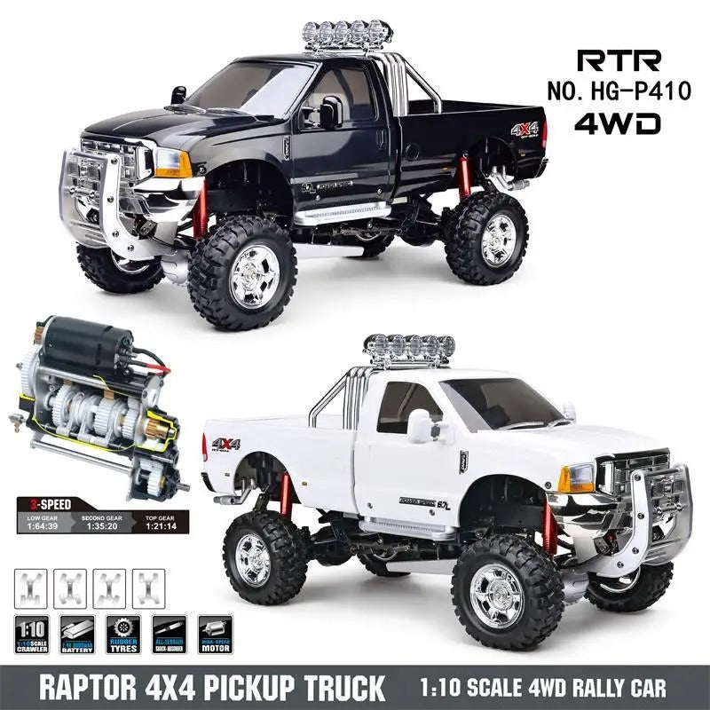 HG-P410 1:10 Scale 4WD RC Pickup Truck, 3-Speed Off-Road Rock Crawler with 540 Brushed Motor, 2.4GHz Remote Control, Metal Chassis, Portal Axles and 30+ KM/H Speed description image 1