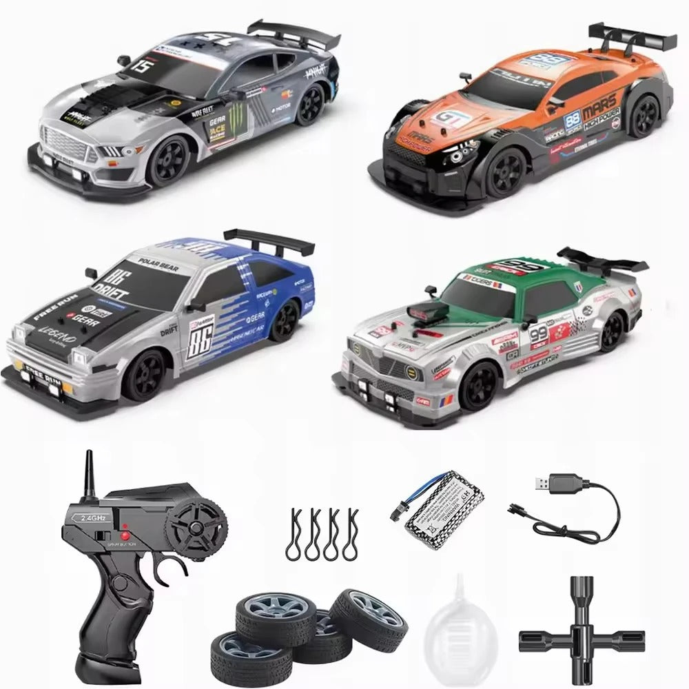 HB Toys Racing Rally 1:16 Scale RC Drift Racing Car for Kids, 4WD Remote Control Sports Rally Car, 18+ KM/H Speed, 2.4GHz Wireless Controller, LED Lights, Water Spray Effect, 7.4V Rechargeable Battery and Extra Wheels description image 1