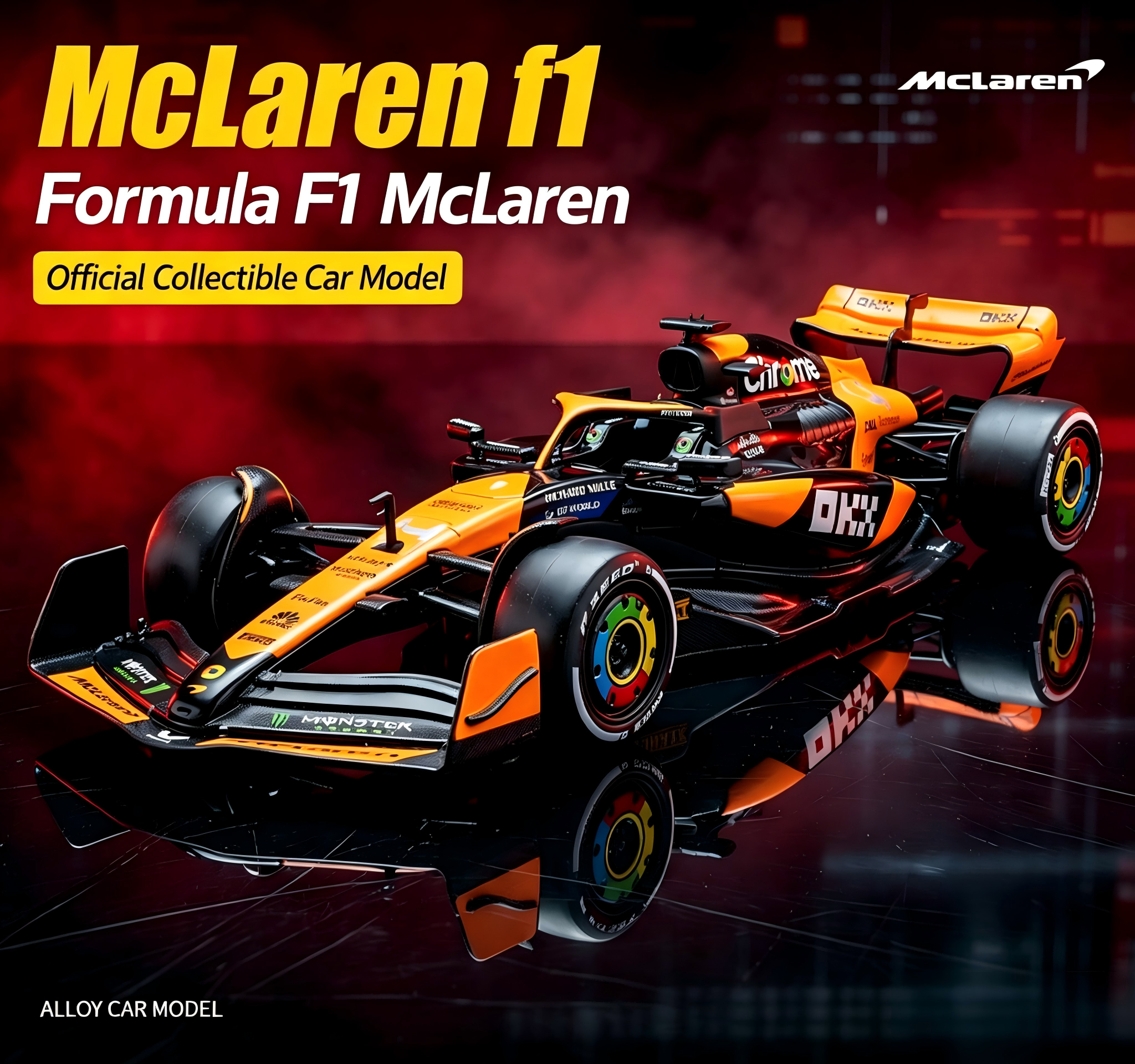 RW5218 McLaren Formula 1 MCL38 Die-Cast Model Car - 1:18 Scale, 2024 Miami Grand Prix Orange and Black Racing Livery description image 1