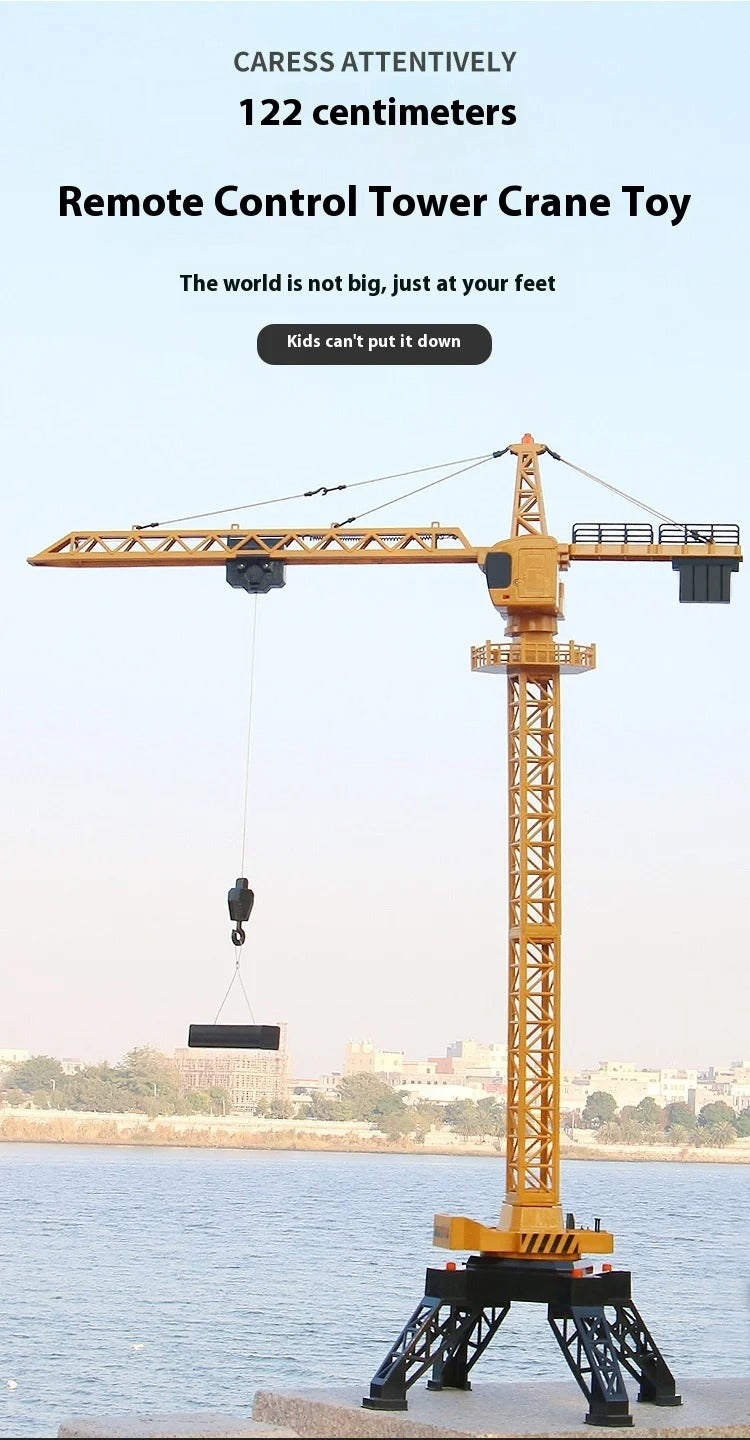 Huina 1585 - 1:14 12CH RC Tower Crane, Semi-Alloy Construction Crane with 2.4GHz Remote Control, 360° Rotation, Working Hook and Trolley, LED Lights, Sound Effects, Rechargeable Battery description image 1