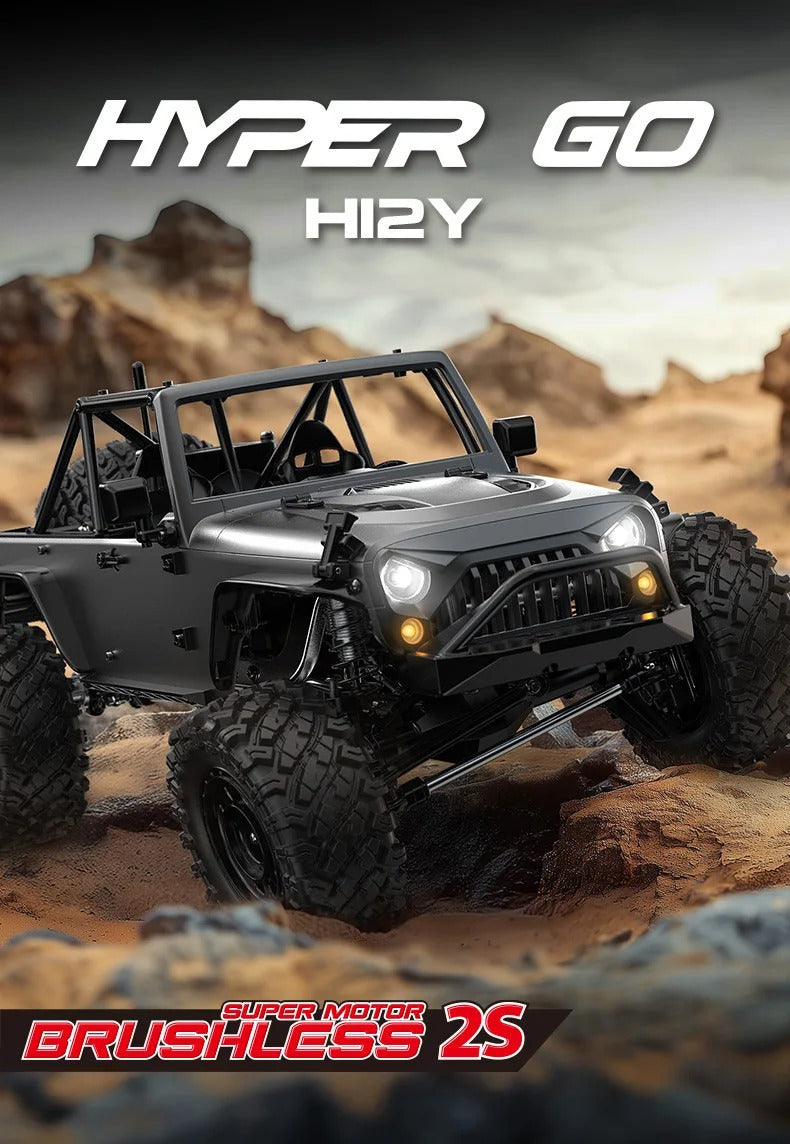 MJX Hyper GO H12Y - 1:12 4WD Brushless RC Crawler, 3650 3500KV Motor, 45A Waterproof ESC, Aluminum Alloy Body Shell, 20KG Metal Gear Servo, Oil-Filled Shocks, 2.4GHz 4CH Radio description image 1