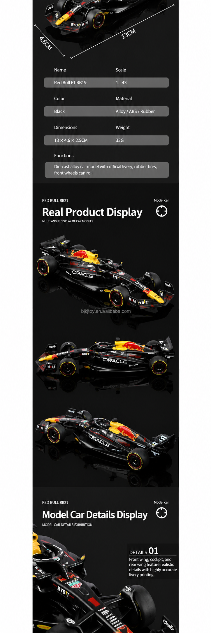 Black Mamba Oracle Red Bull Racing RB19 Formula 1 Die-Cast Model Car, 1:43 Scale, Black 2023 F1 Racing Car Replica, Motorsport Collectible for Formula One Fans and Display Collections description image 2
