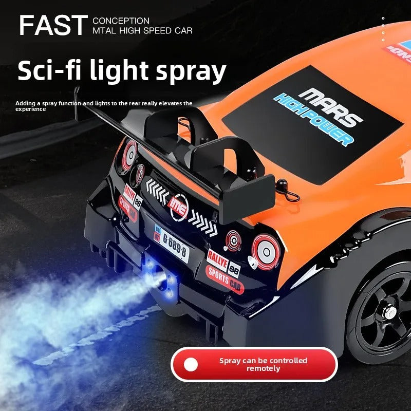 HB Toys Racing Rally 1:16 Scale RC Drift Racing Car for Kids, 4WD Remote Control Sports Rally Car, 18+ KM/H Speed, 2.4GHz Wireless Controller, LED Lights, Water Spray Effect, 7.4V Rechargeable Battery and Extra Wheels description image 2