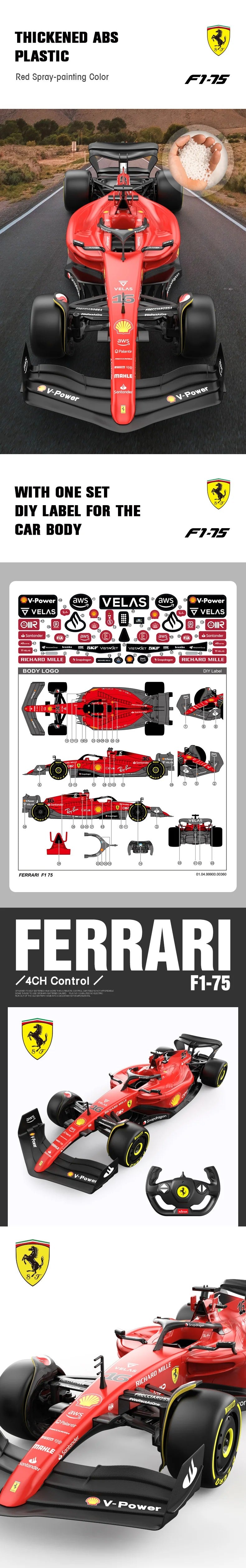 RASTAR Ferrari F1-75 RC Car, Model 99960 - 1:12 Scale Formula 1 Racing Car with 2.4GHz Remote Control, Rechargeable Battery, Forward and Reverse Drive, Left and Right Steering description image 2