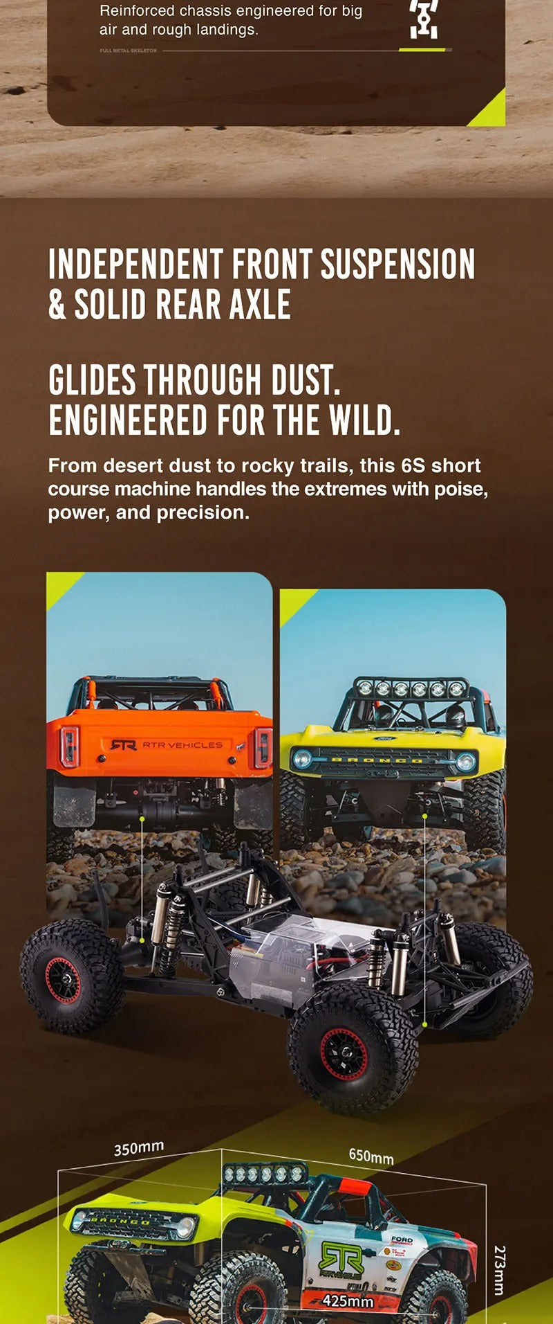FMS 10702 RS25 - 1:7 Scale Ford Bronco U4 Funhaver 2025 Brushless RC Truck, 4WD, 80 km/h, 1600KV Motor, 150A ESC, Gyro Radio, LED Lights (Battery and Charger Not Included) description image 2