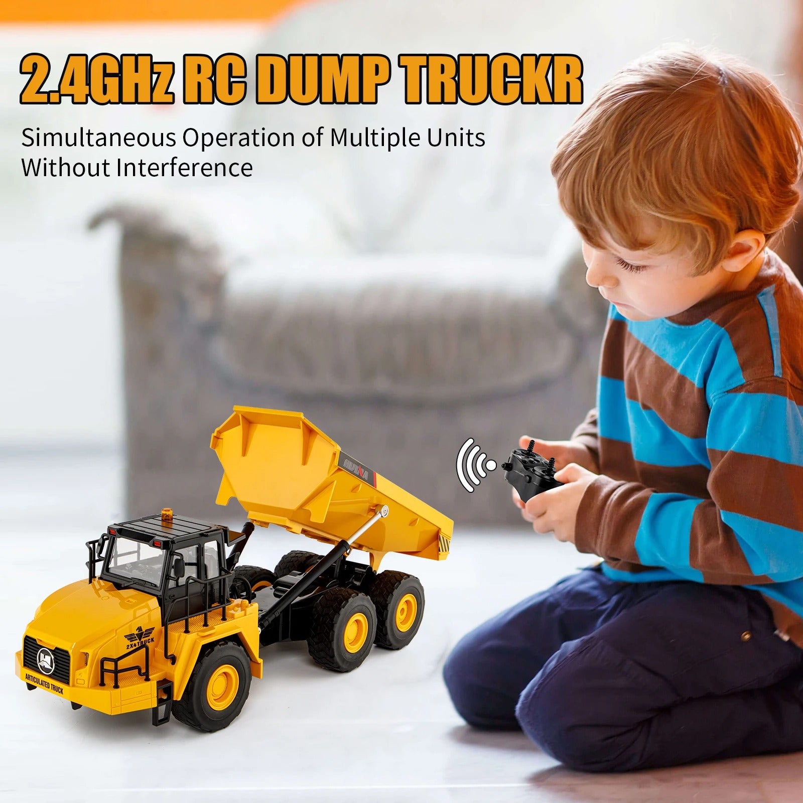 Huina 1553 1:16 11CH RC Dump Truck, 2.4GHz Remote-Control Articulated Construction Vehicle with Motorized Tilting Bed, LED Lights, Sound Effects, Demo Mode, 3.7V 900mAh Rechargeable Battery description image 2