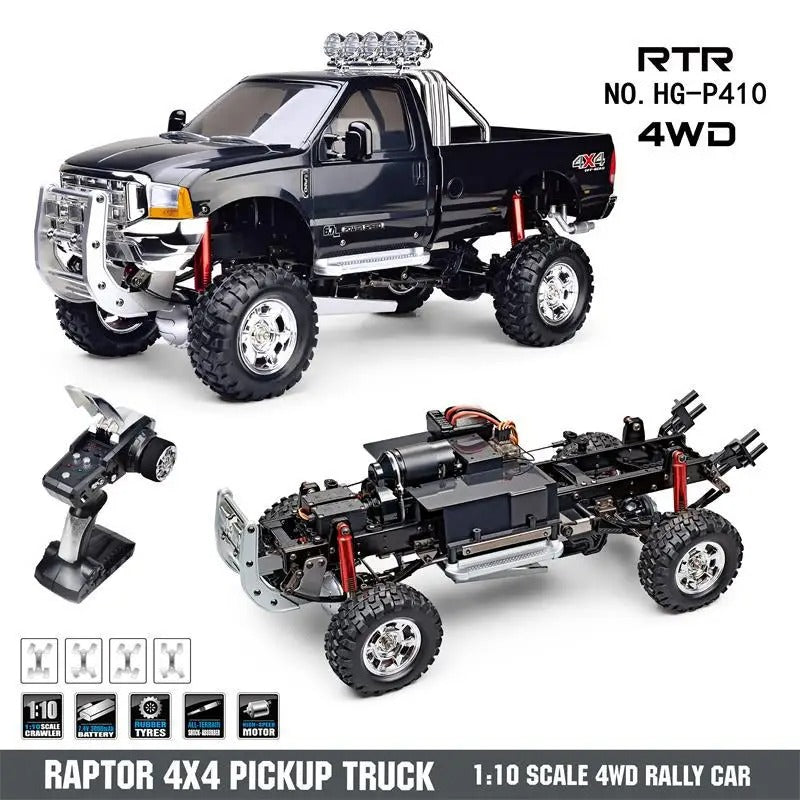 HG-P410 1:10 Scale 4WD RC Pickup Truck, 3-Speed Off-Road Rock Crawler with 540 Brushed Motor, 2.4GHz Remote Control, Metal Chassis, Portal Axles and 30+ KM/H Speed description image 2