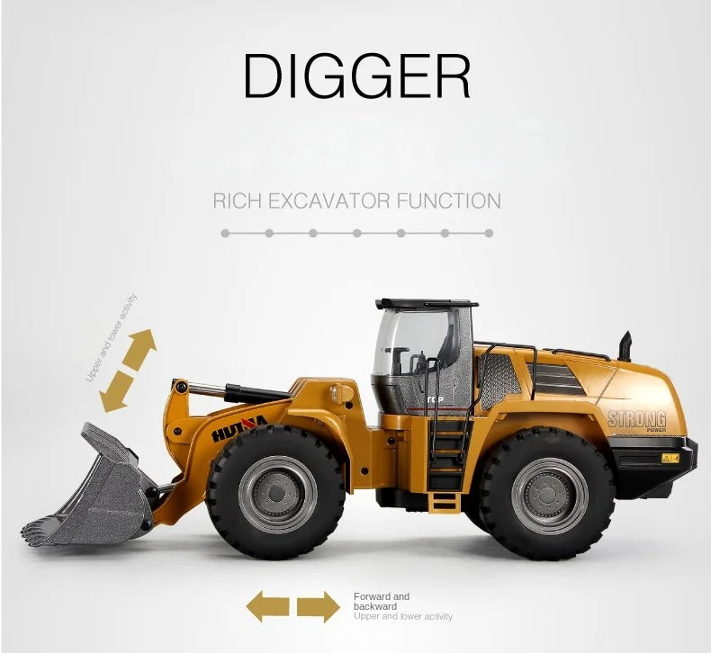 Huina 1583 - 1:14 24CH RC Wheel Loader, Semi-Alloy Construction Vehicle with 2.4GHz Remote Control, Working Metal Bucket and Loader Arm, LED Lights, Sound Effects, Rechargeable Battery Included description image 3