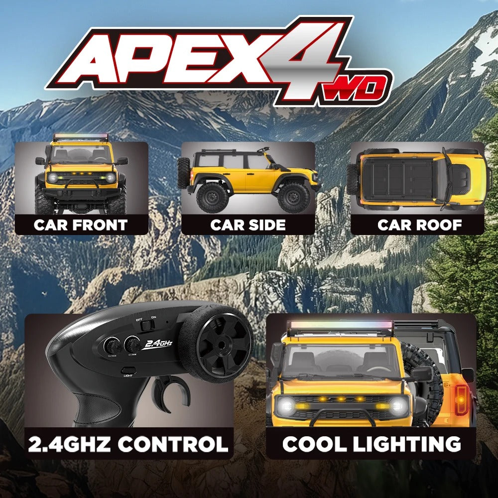 HB Toys HB-R1601 / HB-R1602 / HB-R1603 - 1:16 Scale RC Bronco Style Rock Crawler 4WD Off-Road Climbing Car, 2.4GHz Remote Control, IPX4 Splash Resistant, LED Lights, 7.4V Rechargeable Battery, RTR description image 3