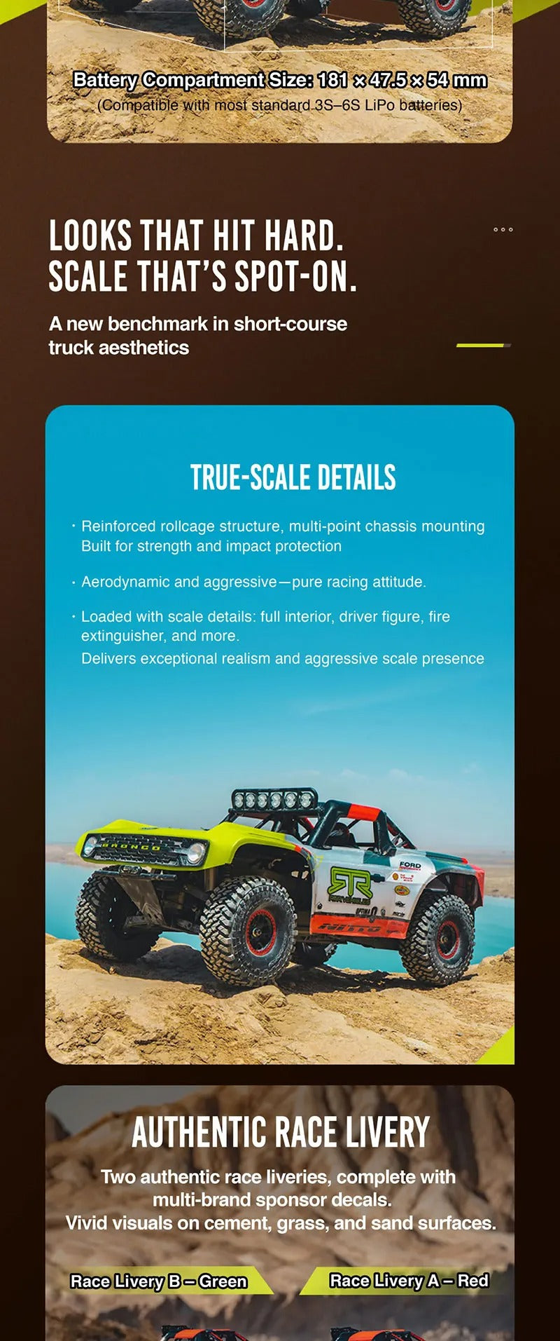 FMS 10702 RS25 - 1:7 Scale Ford Bronco U4 Funhaver 2025 Brushless RC Truck, 4WD, 80 km/h, 1600KV Motor, 150A ESC, Gyro Radio, LED Lights (Battery and Charger Not Included) description image 3