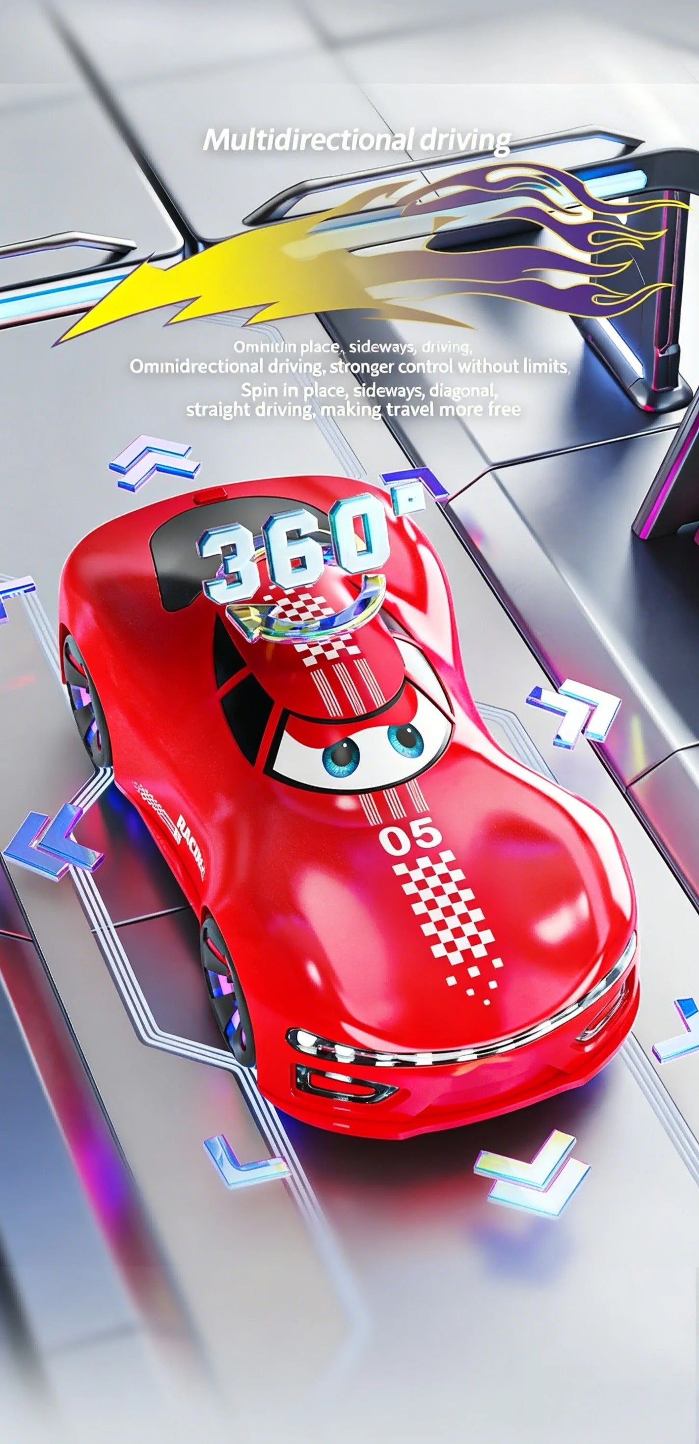 NEW ENERGY Drift Spray Remote Control Stunt Car for Kids, 4WD Rechargeable Sci-Fi Racing Car with 360° Rotation, Mecanum Wheels, Voice Control, Music, LED Lights and Water Spray Effect description image 3