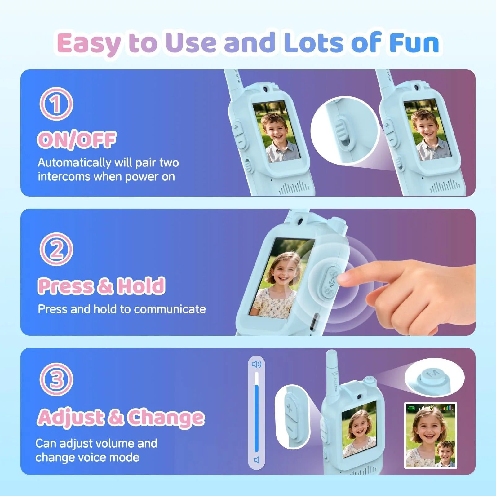 Video Walkie Talkie for Kids, Two-Way Communication Toy with Screen, Antenna and Speaker, Interactive Pretend Play Gadget for Children, Fun Communication Toy Gift for Boys and Girls description image 4