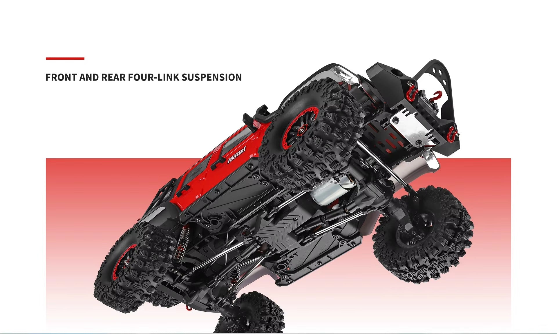 WLtoys 104006 - 1:10 4WD RC Rock Crawler, 2.4GHz Digital Display Remote, 550 Brushed Motor, 2-Speed Gearbox, Front & Rear Differential Locks, Portal Axles, Electric Winch, LED Lights & 7.4V Battery description image 4