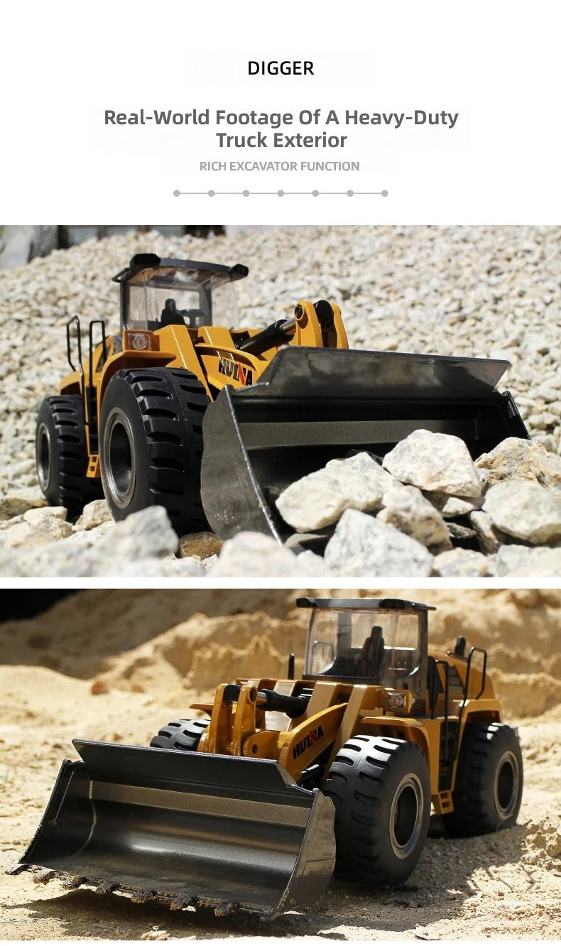 Huina 1583 - 1:14 24CH RC Wheel Loader, Semi-Alloy Construction Vehicle with 2.4GHz Remote Control, Working Metal Bucket and Loader Arm, LED Lights, Sound Effects, Rechargeable Battery Included description image 4