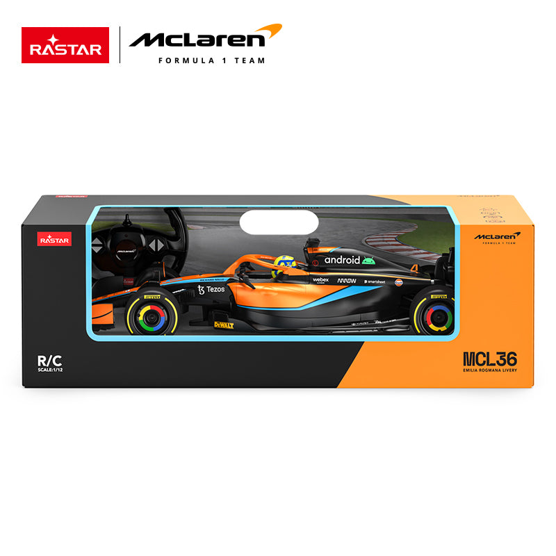 RASTAR McLaren F1 MCL36 - 1:12 Scale Formula 1 Racing Car with Remote Control, Forward and Reverse Drive, Left and Right Steering, Independent Front Suspension and DIY Sticker Set - Model 99860 description image 4