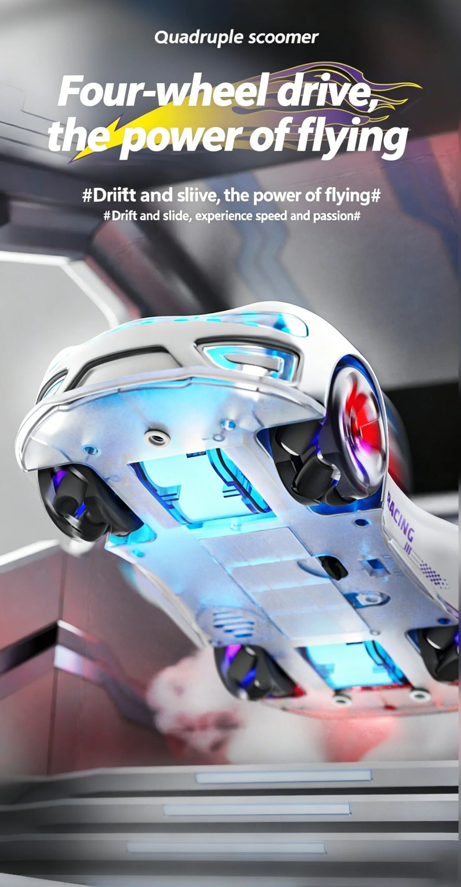 NEW ENERGY Drift Spray Remote Control Stunt Car for Kids, 4WD Rechargeable Sci-Fi Racing Car with 360° Rotation, Mecanum Wheels, Voice Control, Music, LED Lights and Water Spray Effect description image 5