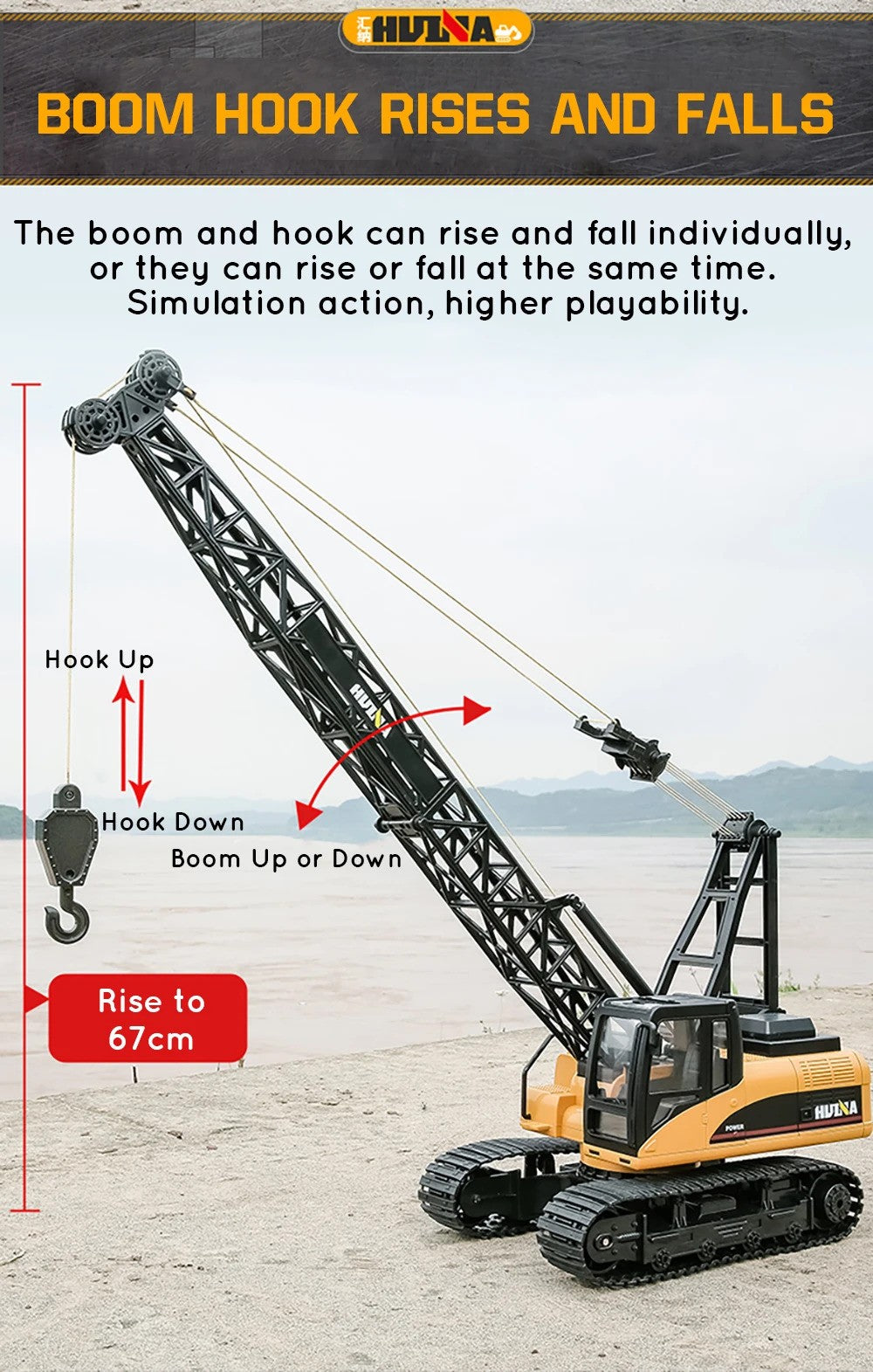 Huina 1572 - 1:14 RC Tracked Crane | 2.4GHz 15CH Alloy