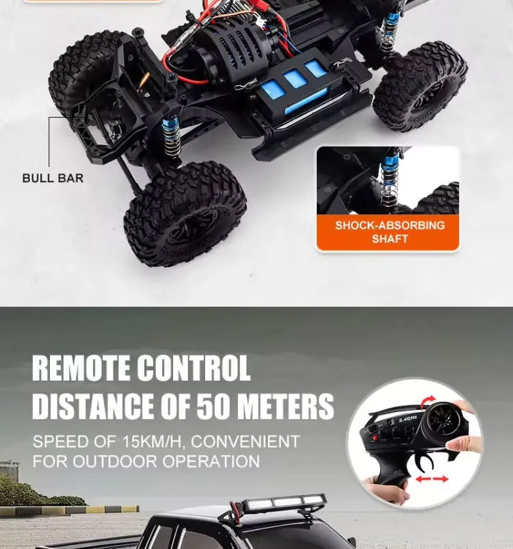 HB Toys HB-ZP1009 - 1:10 Scale 4WD RC Off-Road Climbing Truck, 15 km/h Remote Control Pickup with 540 Brushed Motor, 2.4GHz Control, LED Lights, IPX4 Splash Resistance and 7.4V Battery description image 5