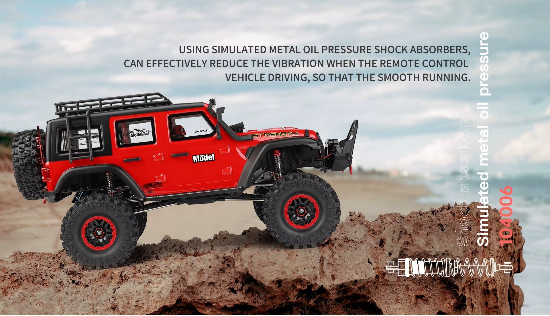 WLtoys 104006 - 1:10 4WD RC Rock Crawler, 2.4GHz Digital Display Remote, 550 Brushed Motor, 2-Speed Gearbox, Front & Rear Differential Locks, Portal Axles, Electric Winch, LED Lights & 7.4V Battery description image 5
