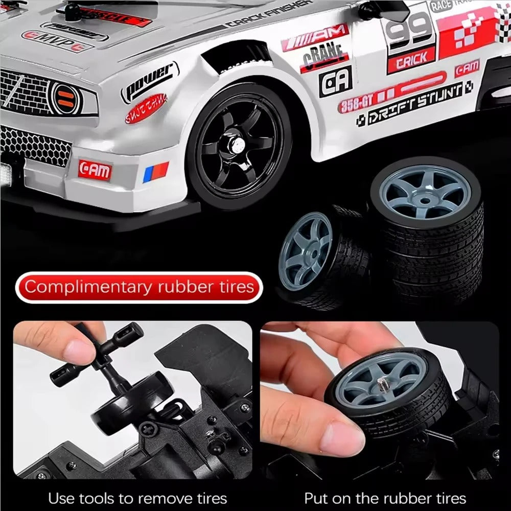 HB Toys Racing Rally 1:16 Scale RC Drift Racing Car for Kids, 4WD Remote Control Sports Rally Car, 18+ KM/H Speed, 2.4GHz Wireless Controller, LED Lights, Water Spray Effect, 7.4V Rechargeable Battery and Extra Wheels description image 5