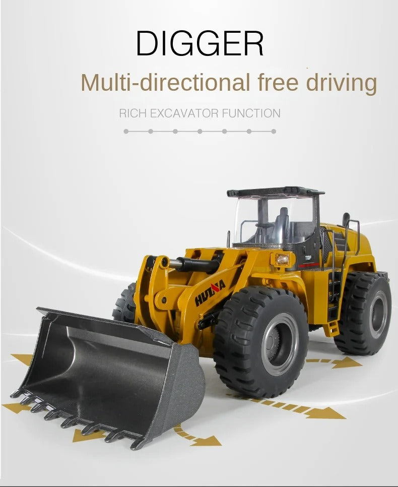 Huina 1583 - 1:14 24CH RC Wheel Loader, Semi-Alloy Construction Vehicle with 2.4GHz Remote Control, Working Metal Bucket and Loader Arm, LED Lights, Sound Effects, Rechargeable Battery Included description image 6