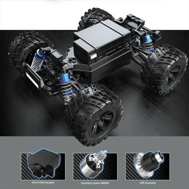 MJX Hyper Go 20208 - 1:20 4WD Brushless RC Monster Truck, 1806 4400KV Motor, 35A ESC, 39km/h, 7.4V 850mAh LiPo Battery, Oil-Filled Shocks, Metal Differential, 2.4GHz Radio, LED Lights description image 6