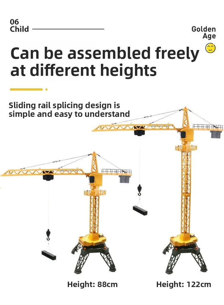 Huina 1585 - 1:14 12CH RC Tower Crane, Semi-Alloy Construction Crane with 2.4GHz Remote Control, 360° Rotation, Working Hook and Trolley, LED Lights, Sound Effects, Rechargeable Battery description image 6
