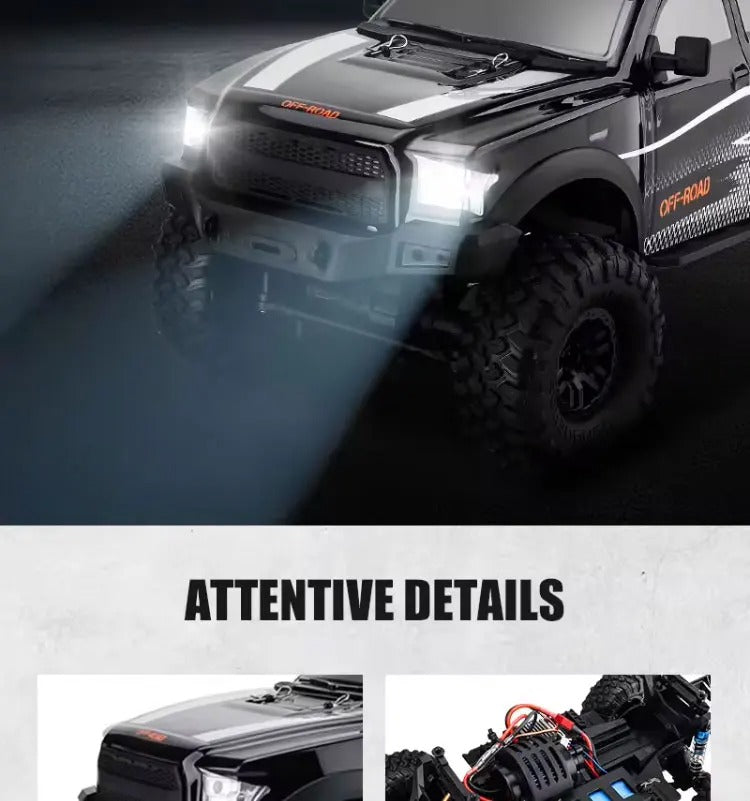 HB Toys HB-ZP1009 - 1:10 Scale 4WD RC Off-Road Climbing Truck, 15 km/h Remote Control Pickup with 540 Brushed Motor, 2.4GHz Control, LED Lights, IPX4 Splash Resistance and 7.4V Battery description image 7