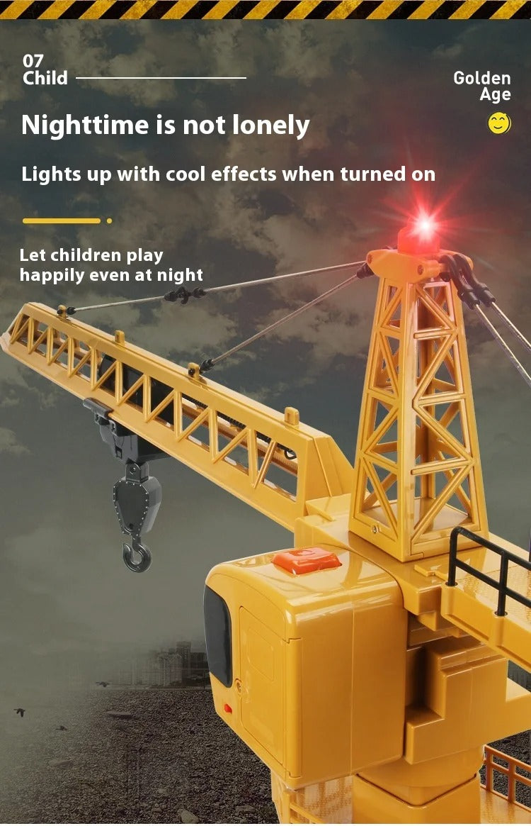 Huina 1585 - 1:14 12CH RC Tower Crane, Semi-Alloy Construction Crane with 2.4GHz Remote Control, 360° Rotation, Working Hook and Trolley, LED Lights, Sound Effects, Rechargeable Battery description image 7