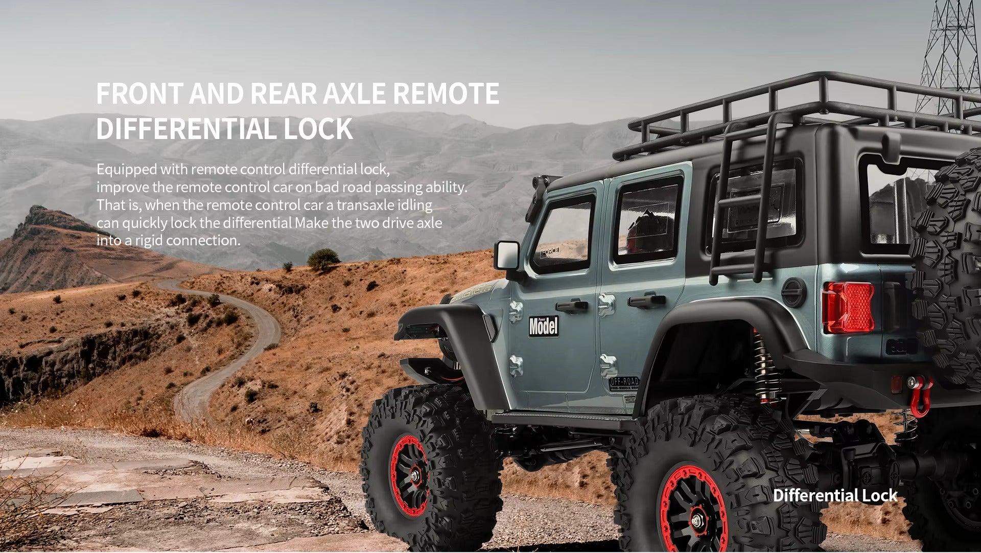 WLtoys 104006 - 1:10 4WD RC Rock Crawler, 2.4GHz Digital Display Remote, 550 Brushed Motor, 2-Speed Gearbox, Front & Rear Differential Locks, Portal Axles, Electric Winch, LED Lights & 7.4V Battery description image 7