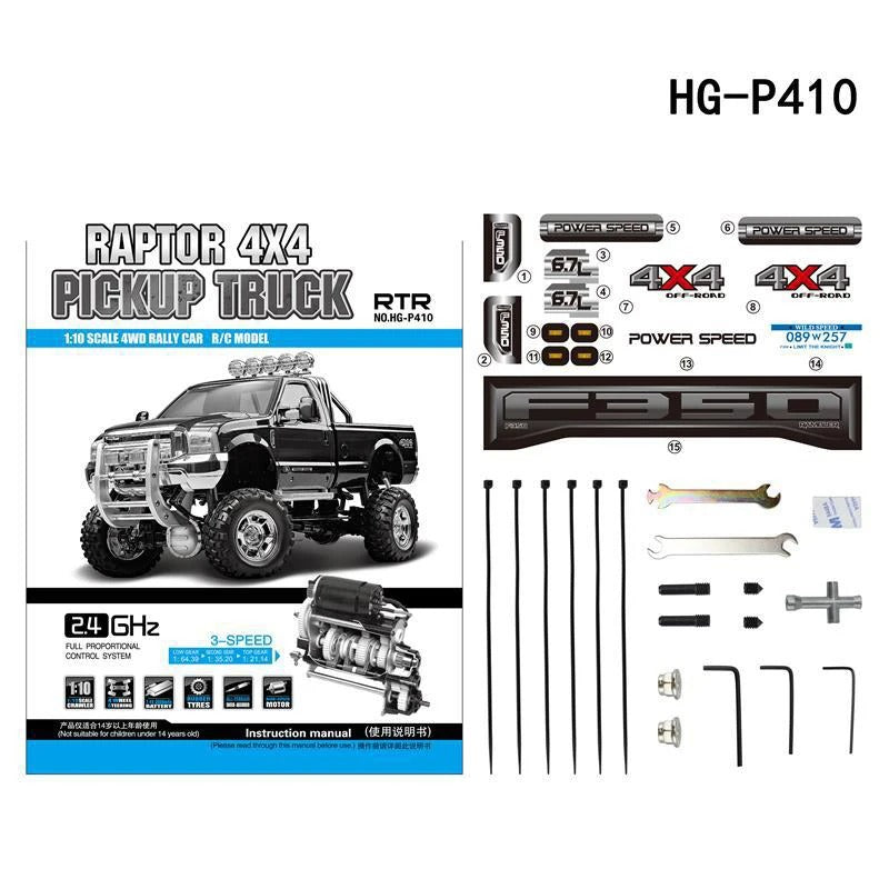 HG-P410 1:10 Scale 4WD RC Pickup Truck, 3-Speed Off-Road Rock Crawler with 540 Brushed Motor, 2.4GHz Remote Control, Metal Chassis, Portal Axles and 30+ KM/H Speed description image 7