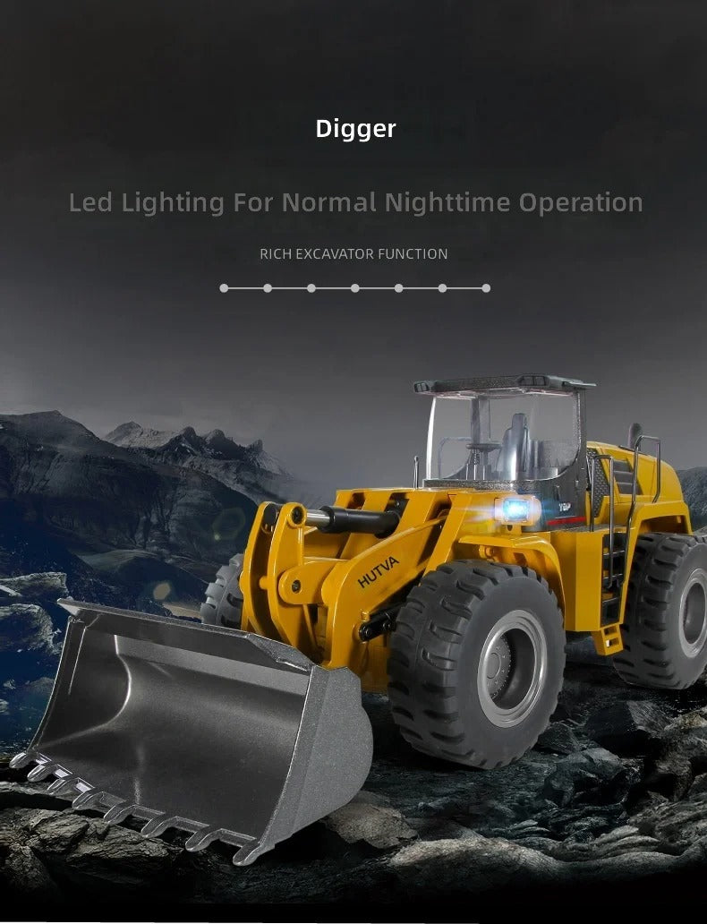 Huina 1583 - 1:14 24CH RC Wheel Loader, Semi-Alloy Construction Vehicle with 2.4GHz Remote Control, Working Metal Bucket and Loader Arm, LED Lights, Sound Effects, Rechargeable Battery Included description image 7