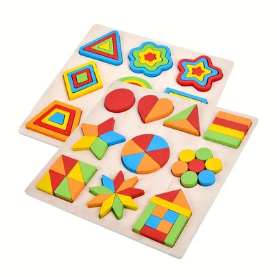 Wooden Geometric Shape Puzzle Board for Kids | Montessori Shape Sorter Educational Toy | Preschool Learning Activity Toy - JT2511-57 - alternate view
