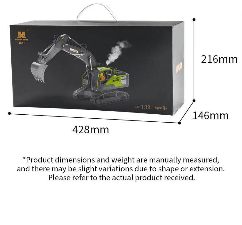 Huina 1661 - 1:18 RC Excavator | 2.4GHz 13CH Semi-Alloy Construction Digger with Alloy Bucket, Realistic Lights & Sound description image 14
