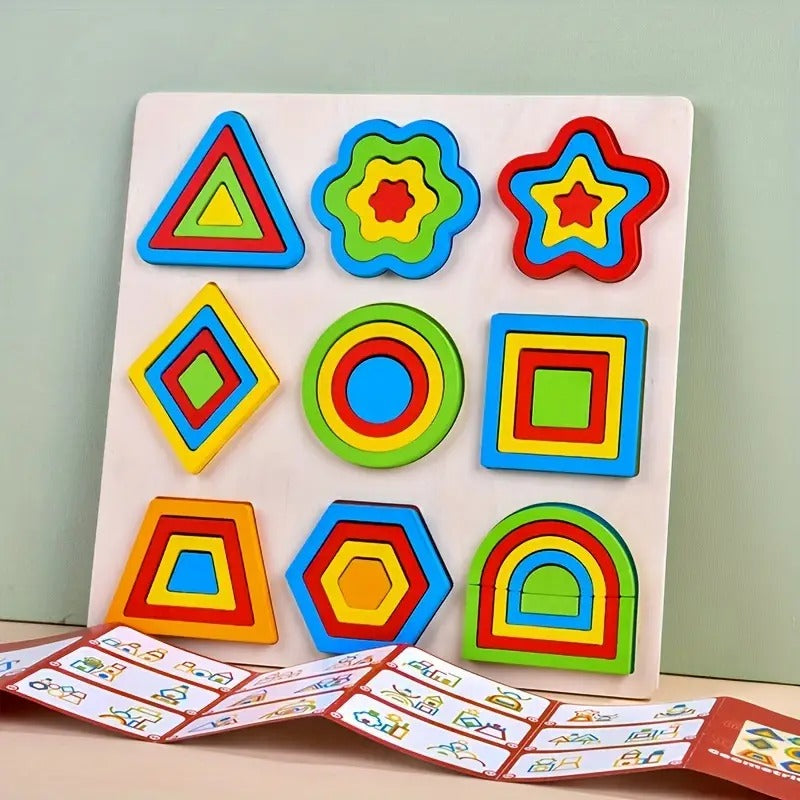 Wooden Geometric Shape Puzzle Board for Kids | Montessori Shape Sorter Educational Toy | Preschool Learning Activity Toy - JT2511-57
